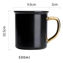 Load image into Gallery viewer, Lekoch 500ml Black Ceramic Coffee Mug With Gold Handgrip Travel Mug Tea Milk Heat Cup For Home Kitchen Drinkware Accessories