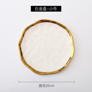 Ceramic Dinner Plate Gold inlay Snack Dishes Luxury Gold Edges Plate Dinnerware Kitchen Plate Black And White Tray Tablware Set