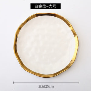 Ceramic Dinner Plate Gold inlay Snack Dishes Luxury Gold Edges Plate Dinnerware Kitchen Plate Black And White Tray Tablware Set