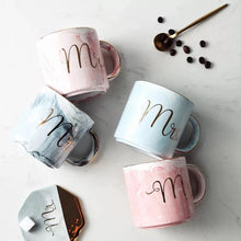 Load image into Gallery viewer, European Gold stamping ceramic cup lovers breakfast coffee cup milk tea Mr Ms letter Men women marble Mug drop shipping