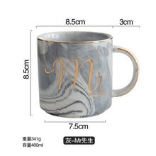 Load image into Gallery viewer, European Gold stamping ceramic cup lovers breakfast coffee cup milk tea Mr Ms letter Men women marble Mug drop shipping