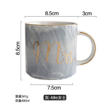 Load image into Gallery viewer, European Gold stamping ceramic cup lovers breakfast coffee cup milk tea Mr Ms letter Men women marble Mug drop shipping