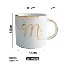 Load image into Gallery viewer, European Gold stamping ceramic cup lovers breakfast coffee cup milk tea Mr Ms letter Men women marble Mug drop shipping