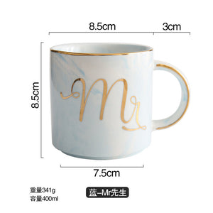 European Gold stamping ceramic cup lovers breakfast coffee cup milk tea Mr Ms letter Men women marble Mug drop shipping