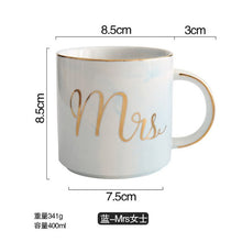 Load image into Gallery viewer, European Gold stamping ceramic cup lovers breakfast coffee cup milk tea Mr Ms letter Men women marble Mug drop shipping