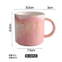 Load image into Gallery viewer, European Gold stamping ceramic cup lovers breakfast coffee cup milk tea Mr Ms letter Men women marble Mug drop shipping