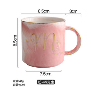 European Gold stamping ceramic cup lovers breakfast coffee cup milk tea Mr Ms letter Men women marble Mug drop shipping