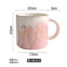 Load image into Gallery viewer, European Gold stamping ceramic cup lovers breakfast coffee cup milk tea Mr Ms letter Men women marble Mug drop shipping