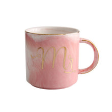 Load image into Gallery viewer, European Gold stamping ceramic cup lovers breakfast coffee cup milk tea Mr Ms letter Men women marble Mug drop shipping