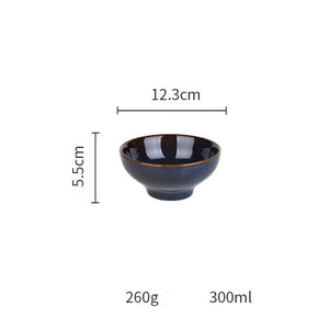 Dim Deep Blue Color Ceramic Tableware European Retro Glazed Dinnerware Pottery Porcelain Dish Plate Household Rice Dish