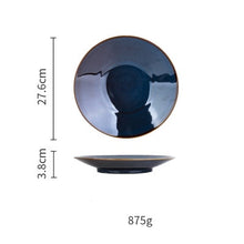 Load image into Gallery viewer, Dim Deep Blue Color Ceramic Tableware European Retro Glazed Dinnerware Pottery Porcelain Dish Plate Household Rice Dish