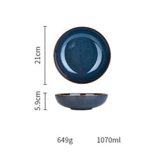 Load image into Gallery viewer, Dim Deep Blue Color Ceramic Tableware European Retro Glazed Dinnerware Pottery Porcelain Dish Plate Household Rice Dish