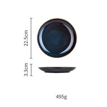 Load image into Gallery viewer, Dim Deep Blue Color Ceramic Tableware European Retro Glazed Dinnerware Pottery Porcelain Dish Plate Household Rice Dish