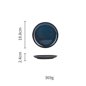 Dim Deep Blue Color Ceramic Tableware European Retro Glazed Dinnerware Pottery Porcelain Dish Plate Household Rice Dish