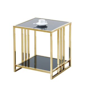 Stainless steel small square glass top coffee table corner modern simple coffee table  living room sofa side cabinet bedside tab