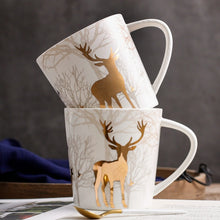 Load image into Gallery viewer, Nordic Style Ceramic Mug Golden Deer Plating 550ML Morning Mug Milk Coffee Tea Breakfast Porcelain Drinkware Cup Kitchen Tools