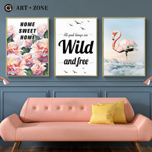 Load image into Gallery viewer, ART ZONE Flamingo Art Painting Nordic Wild And Free Letter Canvas Painting Wall Art Print Home Decor Living Room Bedroom Poster