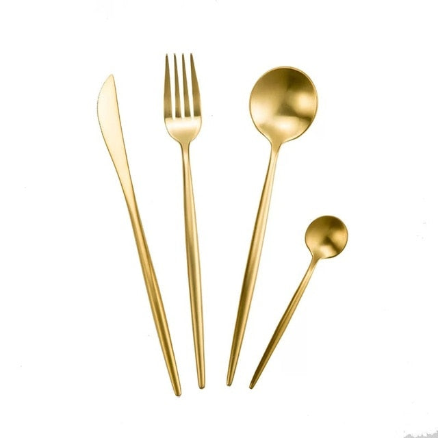 304 Stainless Steel Western Silverware cutlery Set Noble Fork Knife Dessert Dinnerware Kitchen Food Tableware Pure Gold Coffee