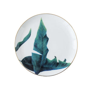 1pc European Rainforest Ceramic Plate Handcraft Leaf Gold Inlay Porcelain Serving Platter Steak Plates Dishes Home Kitchen Deco