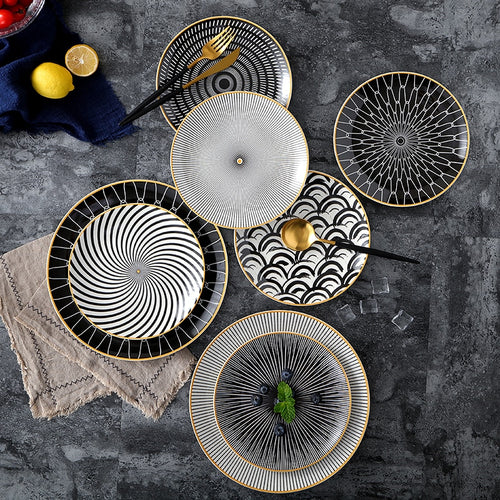 6pcs 8 /10 inch tableware Phnom penh geometry tableware ceramic Dinner Plate dish porcelain dessert plate dinnerware cake plate