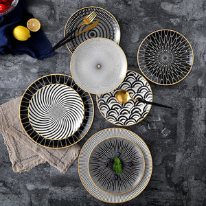 6pcs 8 /10 inch tableware Phnom penh geometry tableware ceramic Dinner Plate dish porcelain dessert plate dinnerware cake plate