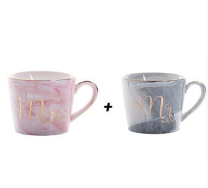 Lekoch 380ml Marble Ceramic Mug Travel Coffee Mug Milk Tea Cups Creative Mr and Mrs Mugs Pink Gold Inlay Breakfast Home Decor