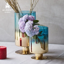 Load image into Gallery viewer, Modern minimalist gradient blue plating vase home decoration living room table flower arrangement decoration water flower