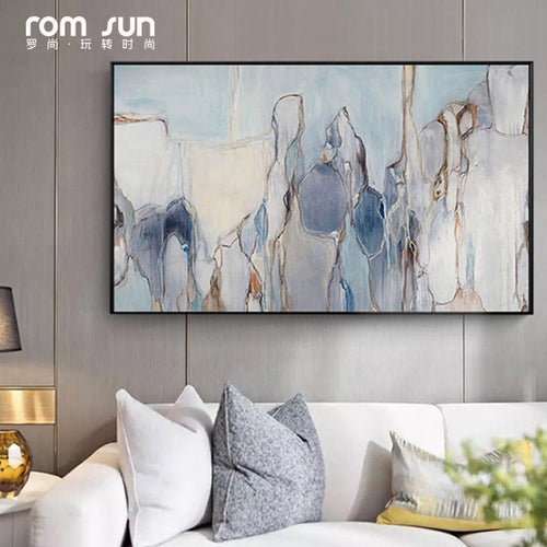 Abstract Canvas Painting Grey Blue Flowing Color Poster Print Wall Art Picture For Living Room Bedroom Dinning Room Unique Decor