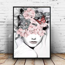 Load image into Gallery viewer, Pink Flower Girl Portrait Poster Nordic Canvas Painting Wall art Posters and Prints Abstract Pictures For Living Room decoration