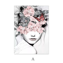 Load image into Gallery viewer, Pink Flower Girl Portrait Poster Nordic Canvas Painting Wall art Posters and Prints Abstract Pictures For Living Room decoration