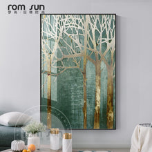 Load image into Gallery viewer, Fashion Gold Tree In Green Forest Canvas Painting Plant Poster Print Wall Art For Living Room Abstract Cuadros Decoracion Salon