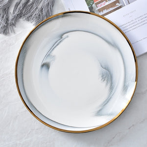 Gold Marble Dinner Plates Salad Steak Plate Nordic Style Kitchen Tableware Dishes Breakfast Dessert Ceramic Tray Dish Xmas Gifts