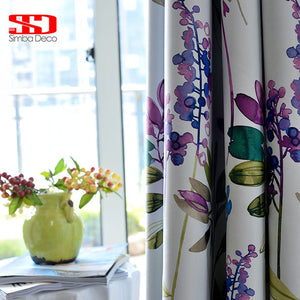 American Purple Floral Blackout Curtains For Living Room Bedroom Kitchen Cortinas Printed Pastoral Style Window Treatments