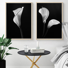 Load image into Gallery viewer, Nordic White Flowers Canvas Black Posters Print Modern Wall Art Pictures For Living Room Bedroom Aisle Dinning Room Studio Cafe