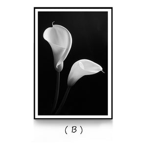 Nordic White Flowers Canvas Black Posters Print Modern Wall Art Pictures For Living Room Bedroom Aisle Dinning Room Studio Cafe