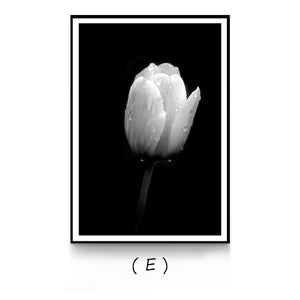 Nordic White Flowers Canvas Black Posters Print Modern Wall Art Pictures For Living Room Bedroom Aisle Dinning Room Studio Cafe