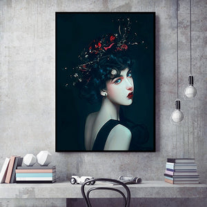 Girlish Elf Kingdom Girl Bird Leaf Flower Canvas Painting Anime Poster n Print Wall Art For Living Room Cuadros Decoracion Salon