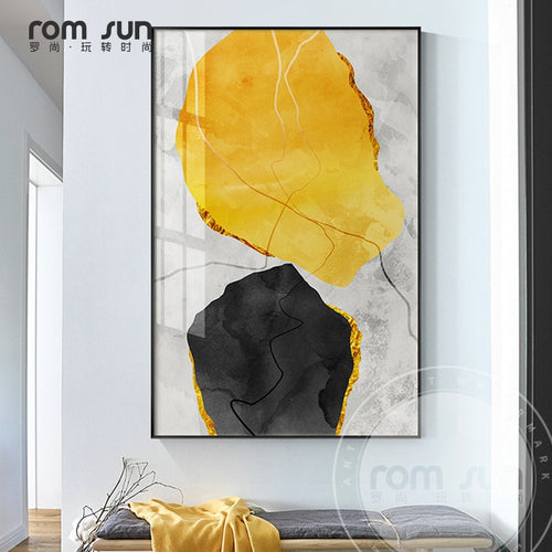 Abstract Strange Thing Yellow And Black Canvas Art Fashion Poster Print Painting On The Wall For Living Room Cuadros Decoracion