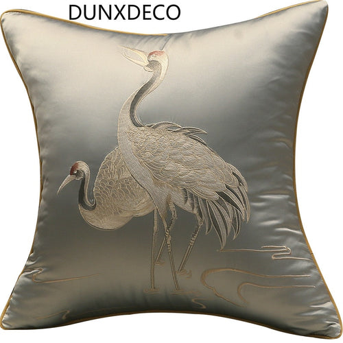 Cushion Cover Decorative Pillow Case Vintage Chinese Traditional Classical Crane Luxury Embroidery Coussin Sofa Deco