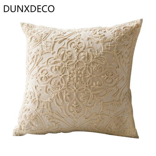 Cushion Cover Decorative Pillow Case Vintage American Country Style Linen Thread Flora Embroidery Sofa Coussin