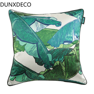 Cushion Cover Square Decorative Pillow Case Imitation Silk Fresh Banana Leaf Tropic Plants Print Home Office Sofa Decor