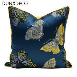 Cushion Cover Decorative Pillow Case Modern Luxury Deep Blue Ground Elegant Butterfly Jacquard Artistic Sofa Shame Deco