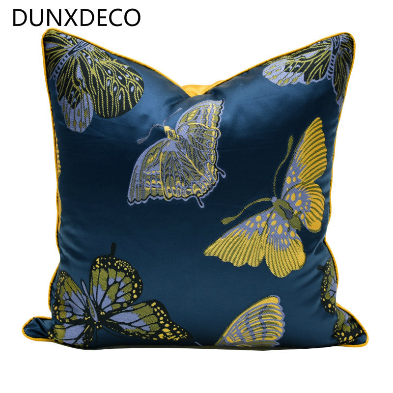 Cushion Cover Decorative Pillow Case Modern Luxury Deep Blue Ground Elegant Butterfly Jacquard Artistic Sofa Shame Deco