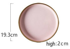 1pcs European Style Matte Powder Gold Ceramic Western Tableware Rice Dish cup Steak Dish Western Dish Dessert Plate Nordic Style