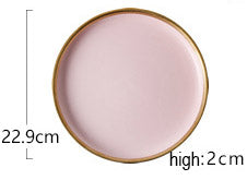 1pcs European Style Matte Powder Gold Ceramic Western Tableware Rice Dish cup Steak Dish Western Dish Dessert Plate Nordic Style