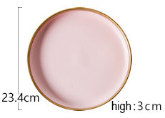 1pcs European Style Matte Powder Gold Ceramic Western Tableware Rice Dish cup Steak Dish Western Dish Dessert Plate Nordic Style