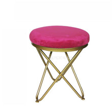 Load image into Gallery viewer, Modern Luxury Upholstered Footstool Round Fabric/Leather Covered Bedroom Shoes Change Sofa Side Stool Iron Legs Home Furniture