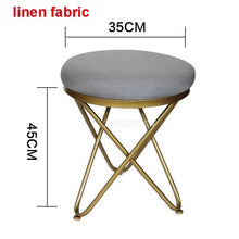 Load image into Gallery viewer, Modern Luxury Upholstered Footstool Round Fabric/Leather Covered Bedroom Shoes Change Sofa Side Stool Iron Legs Home Furniture
