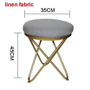 Modern Luxury Upholstered Footstool Round Fabric/Leather Covered Bedroom Shoes Change Sofa Side Stool Iron Legs Home Furniture