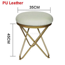 Load image into Gallery viewer, Modern Luxury Upholstered Footstool Round Fabric/Leather Covered Bedroom Shoes Change Sofa Side Stool Iron Legs Home Furniture